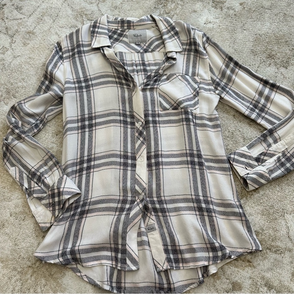Rails button up shirt grey white pink XS